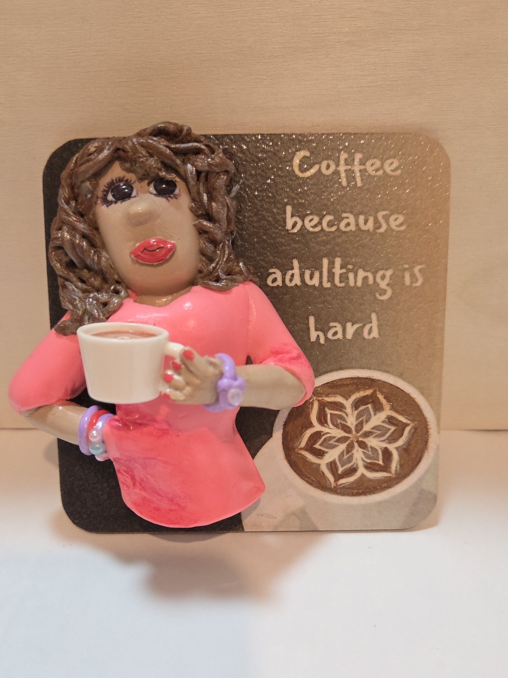Handmade Coffee Magnet or Shelf Sitter. One-of-a-kind!